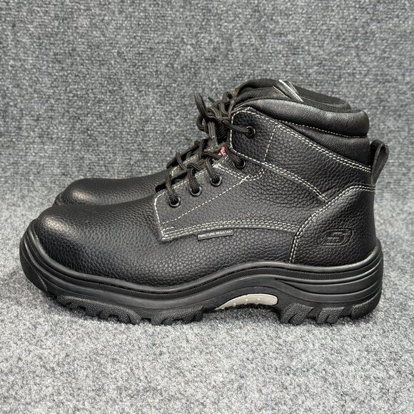 Skechers Burgin Tarlac Steel Toe Work Boots Men Size 10 Black Leather Industrial - Picture 5 of 15
